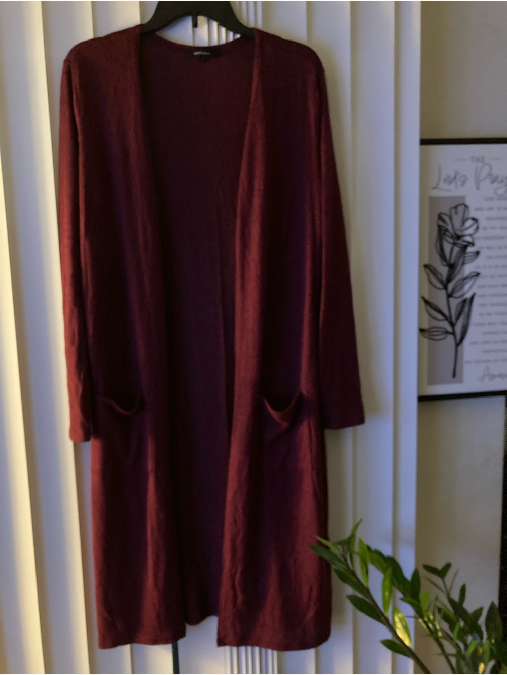 Ambiance Long Open-Front Cardigan in Burgundy